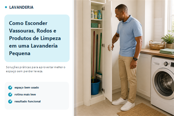 Como Esconder Vassouras, Rodos e Produtos de Limpeza em uma Lavanderia Pequena
